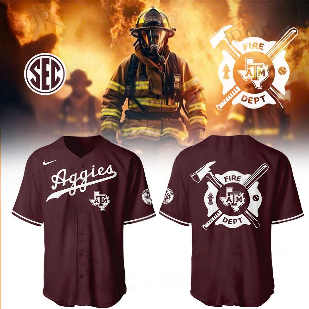 Texas Am Aggies Baseball 2025 Firefighter Appreciation Night Limited Edition Baseball Jersey Red Gift For Baseball Lover