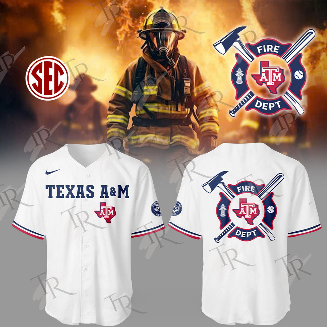 Texas Am Aggies Baseball 2025 Firefighter Appreciation Night Limited Edition Baseball Jersey White Gifts For Baseball Players
