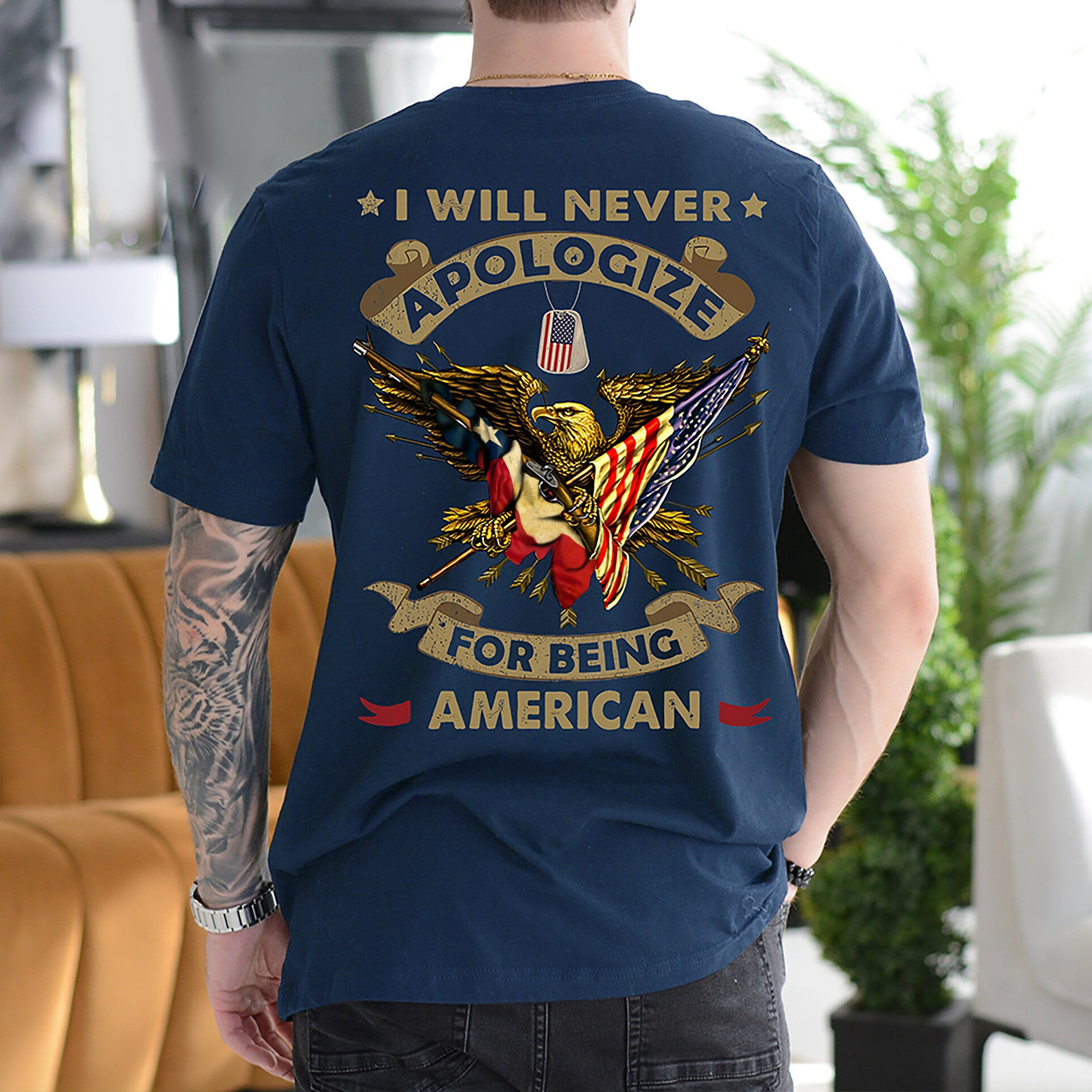 Texas And American Flag Eagle Shirt I Will Never Apologize For Being American T-Shirt Patriotic