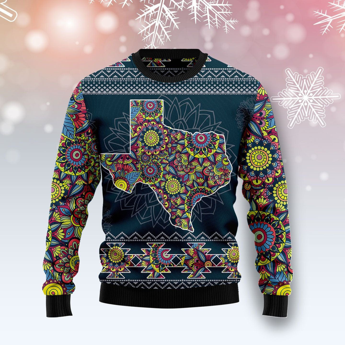 Texas Blue Mandala Ugly Christmas Sweater Holiday Apparel Xmas Gifts For Family Members