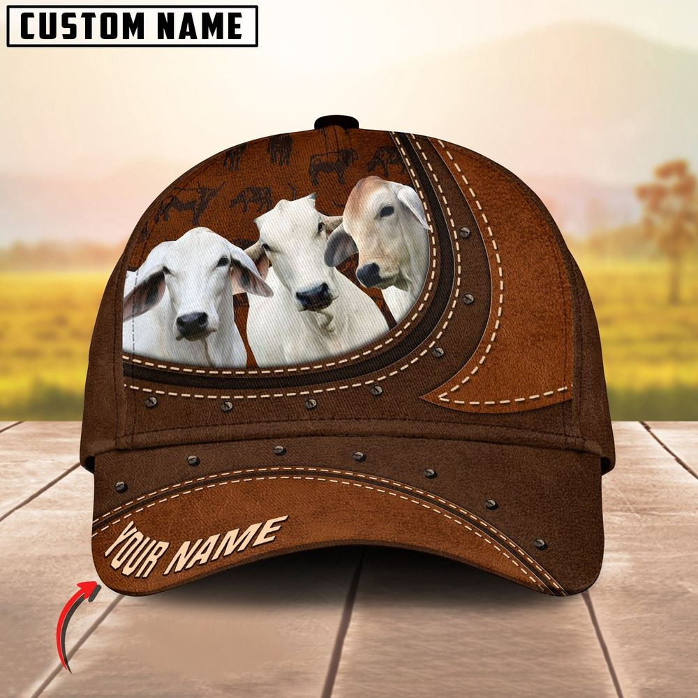 Texas Brahman Leather Pattern Art Customized Name Cap Farmer Baseball Cap Gift For Farmer