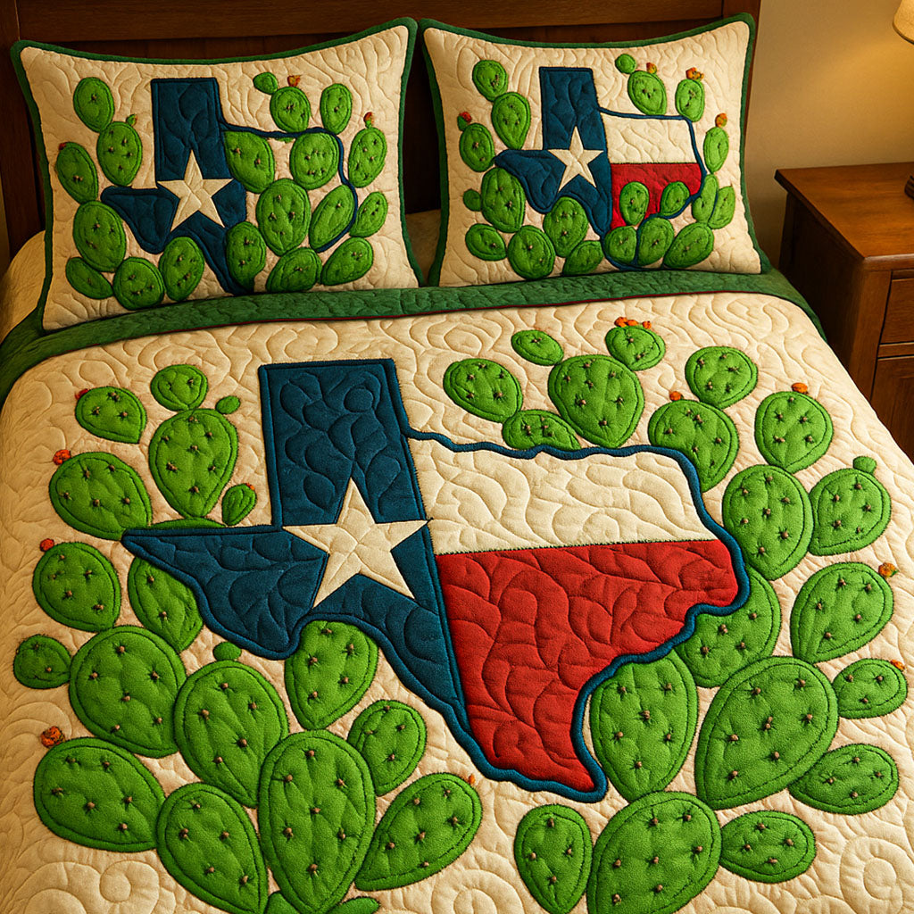 Texas Cactus Embrace Quilted Bedding Set Cute Bedroom Decor Best Unique Cactus Gifts