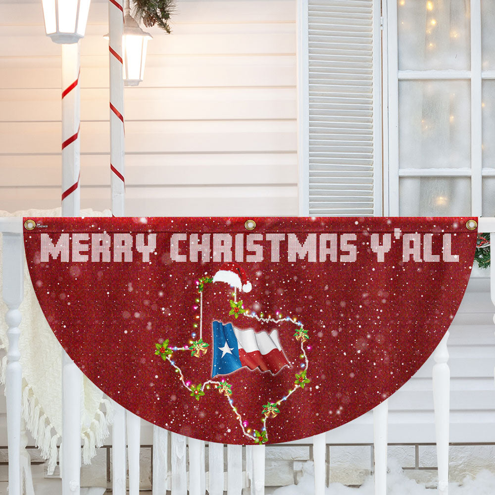 Texas Christmas Fan Flag Holiday Decoration Non Pleated Design