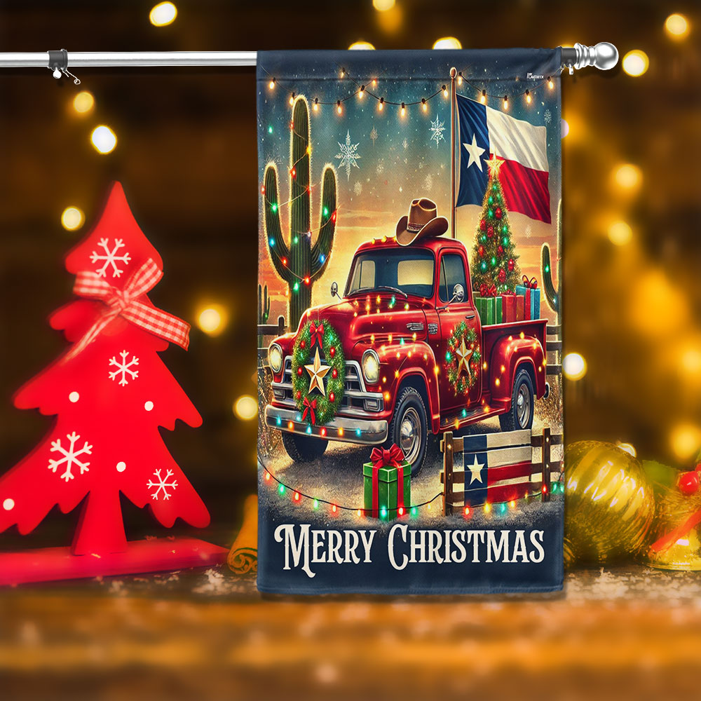 Texas Christmas Truck Flag
