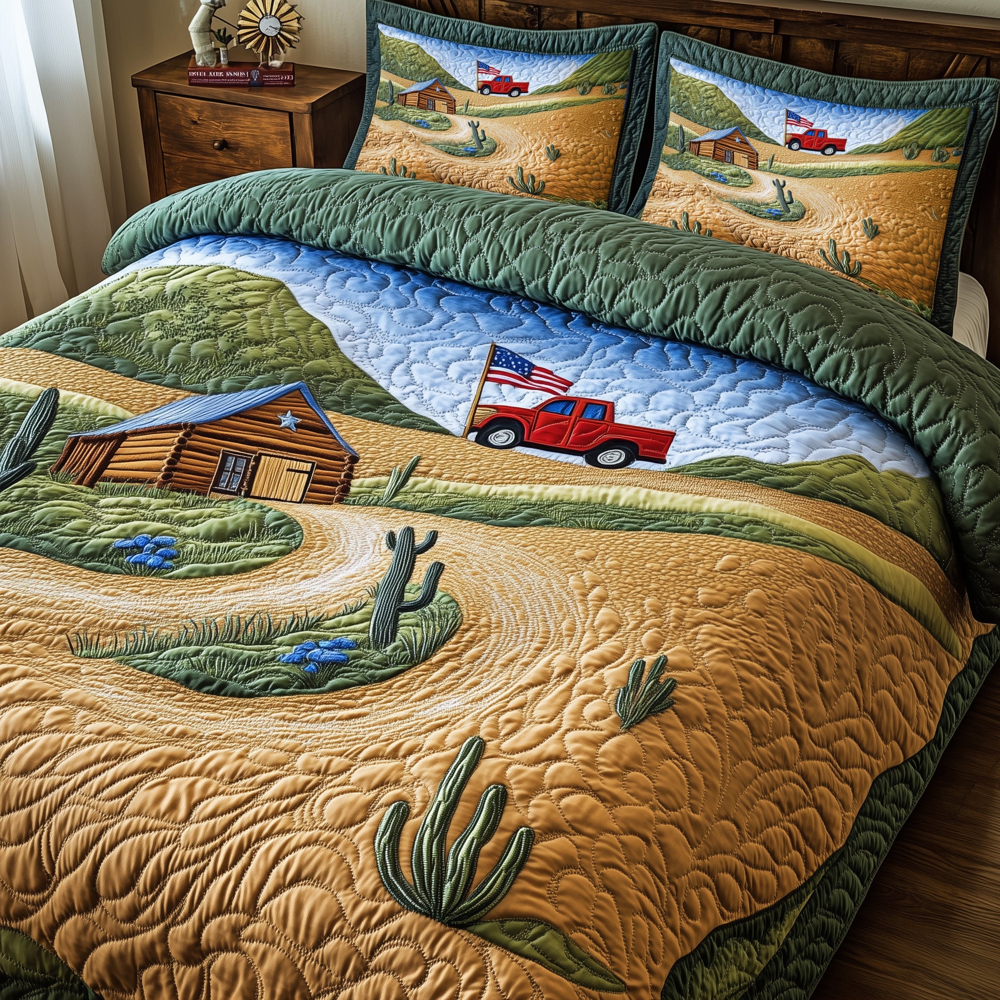 Texas Country Road Quilted Bedding Set Duvet Cover Merchandise Awesome Gifts For Cactus Lovers