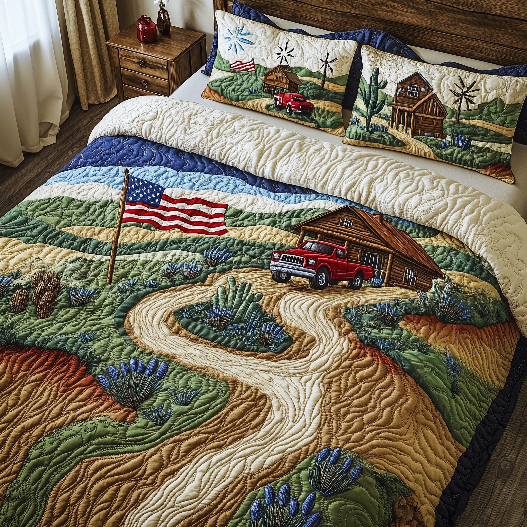 Texas Country Road Quilted Bedding Set Duvet Cover Merchandise Cactus Themed Gifts