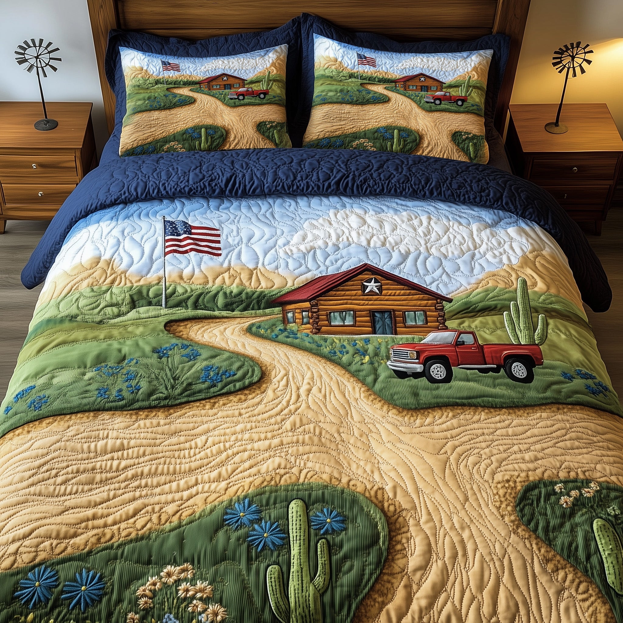 Texas Country Road Quilted Bedding Set Duvet Cover Merchandise Novelty Cactus Gifts