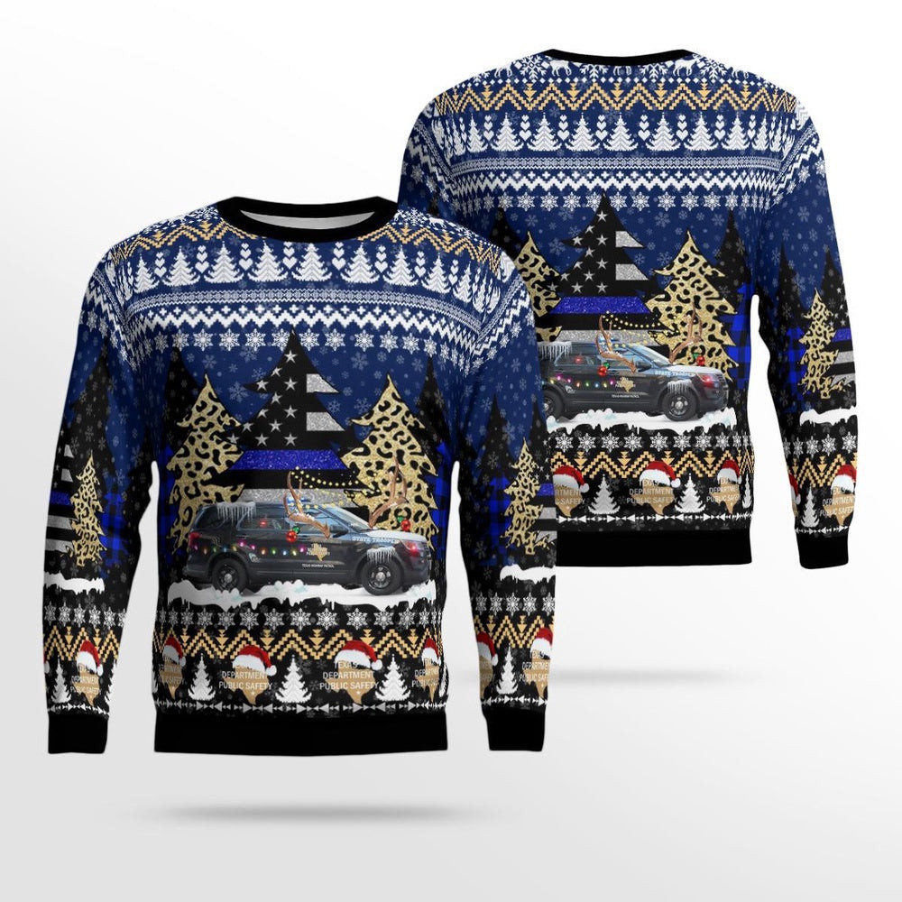 Texas DPS Ford Police Interceptor Utility Christmas AOP Ugly Sweater Unisex Christmas Gift