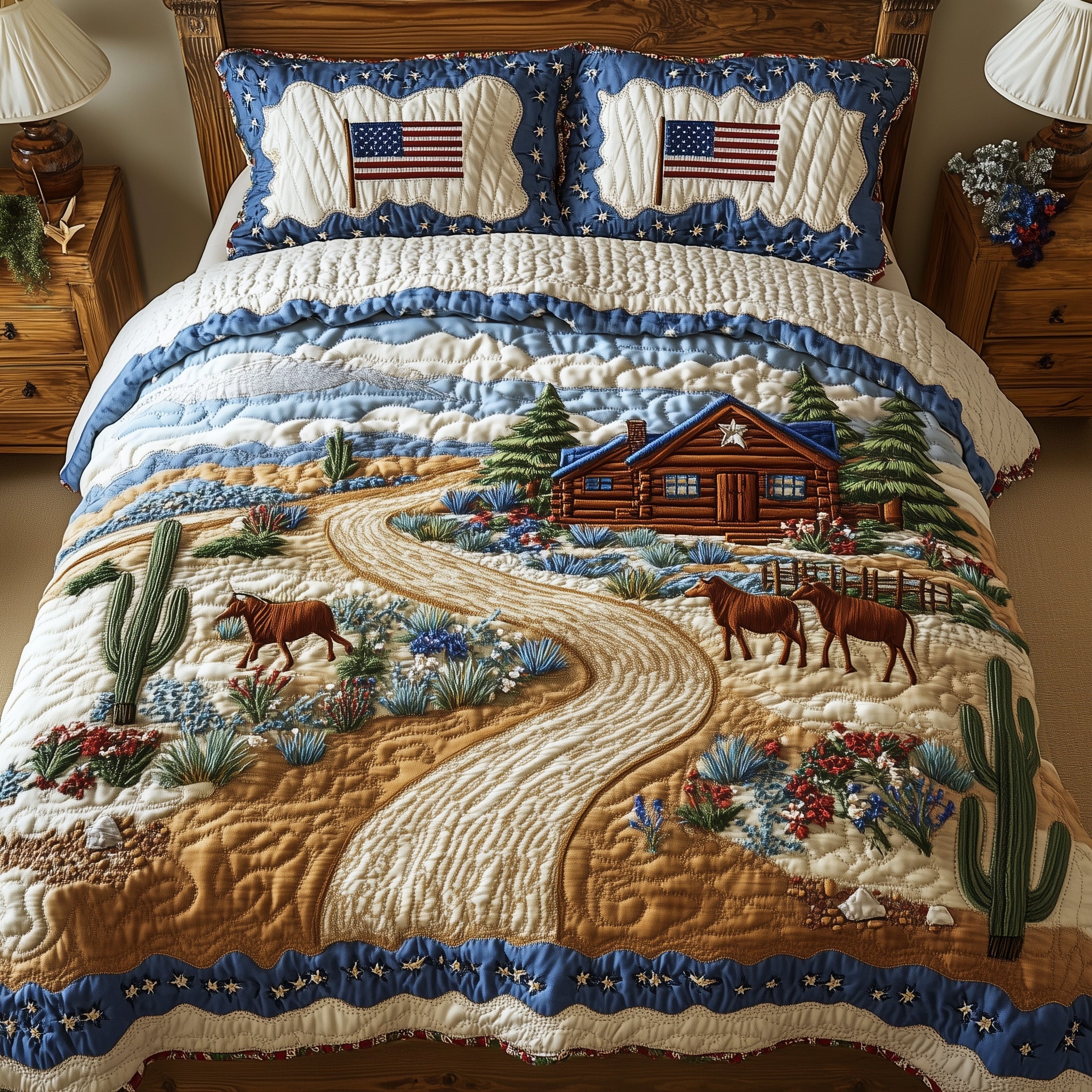 Texas Field Journey Quilted Bedding Set Duvet Cover Merchandise Christmas Cactus Gift