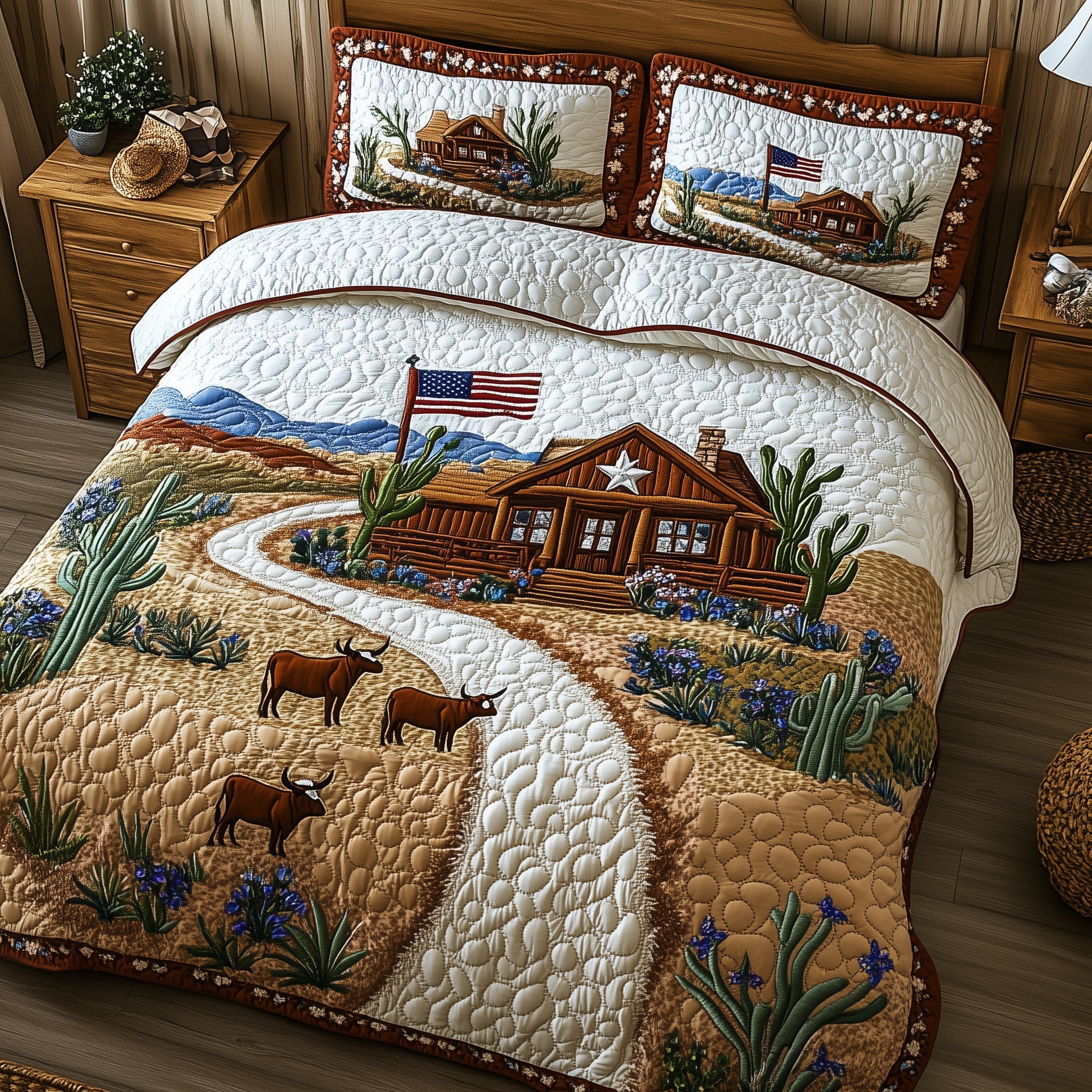 Texas Field Journey Quilted Bedding Set Duvet Cover Merchandise Gifts For Cactus Lovers