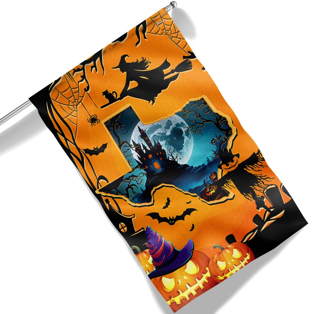 Texas Halloween Flag Spooky Pumpkins Witch
