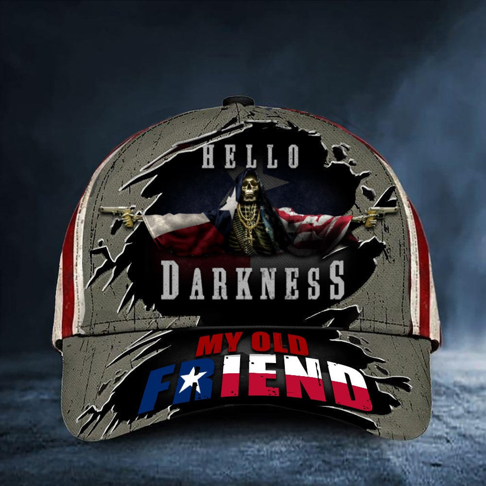 Texas Hello Darkness My Old Friend Hat Texas And USA Flag Skull Hats Father's Day Gifts 2024 Texas Hello Darkness My Old Friend Hat Texas And USA Flag Skull Hats Father's Day Gifts 2024