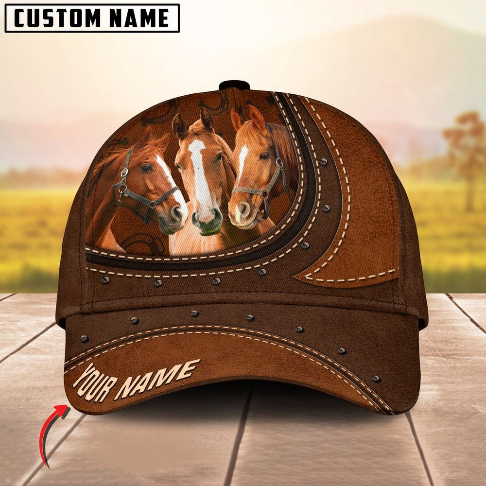Texas Horse Leather Pattern Art Customized Name Cap Farmer Baseball Cap Gift For Farmer