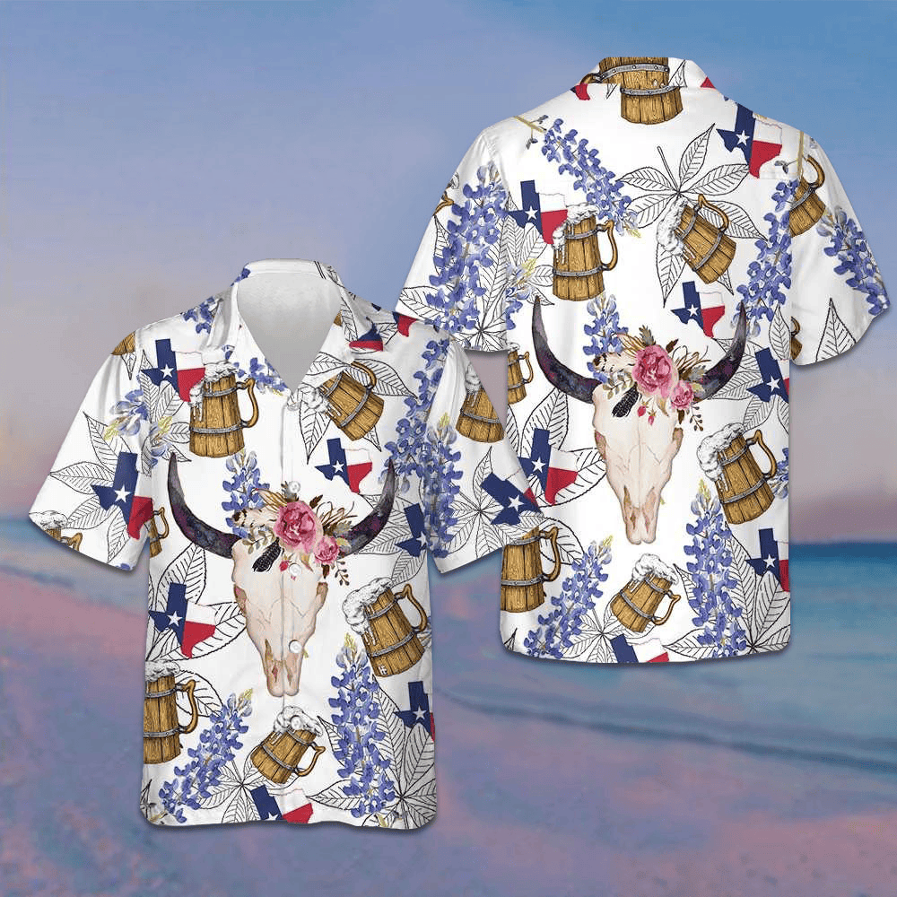 Texas Longhorn Bluebonnet Art Hawaiian Shirt Men's Summer Shirts Sale Gifts For Texas Lovers Texas Longhorn Bluebonnet Art Hawaiian Shirt Men's Summer Shirts Sale Gifts For Texas Lovers