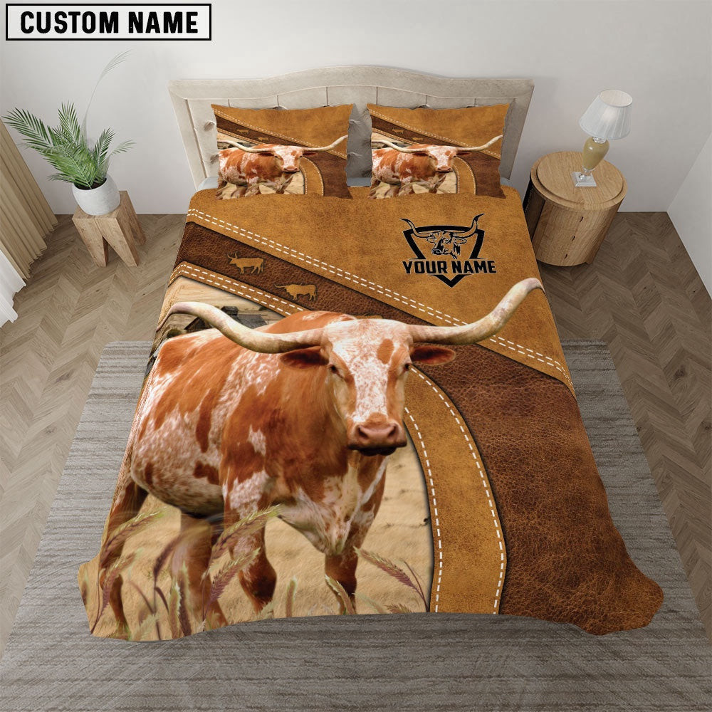 Texas Longhorn Cattle Customized Bedding Set Farmhouse Bedding Set Couple Gifts