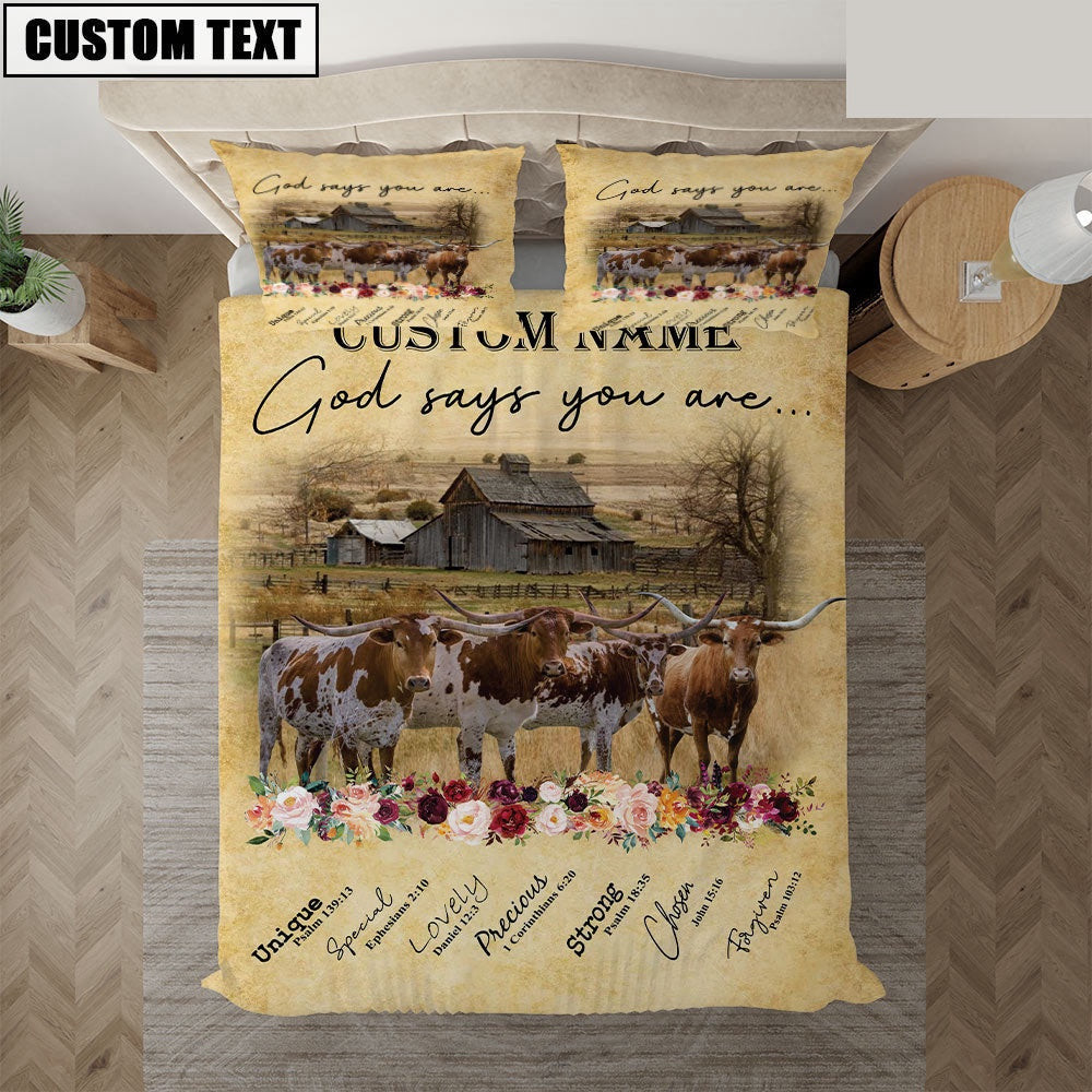 Texas Longhorn God Says You Are Custom Name Bedding Set Xmas Bedding Set Cute Couple Gifts