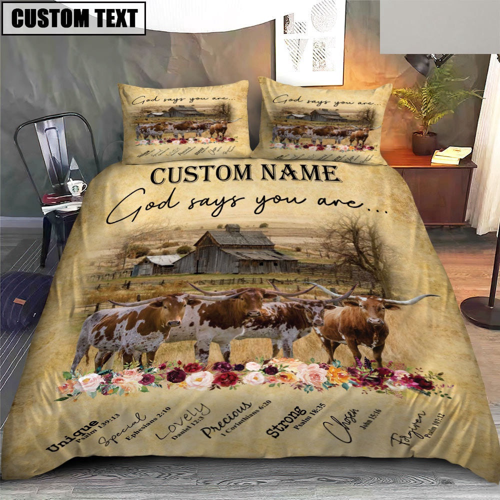 Texas Longhorn God Says You Are Custom Name Bedding Set Xmas Bedding Set Cute Couple Gifts