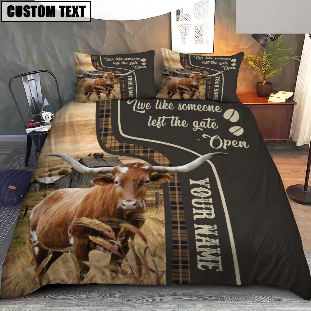 Texas Longhorn Like Someone Left The Gate Open Customized Bedding Set Cute Couple Gifts