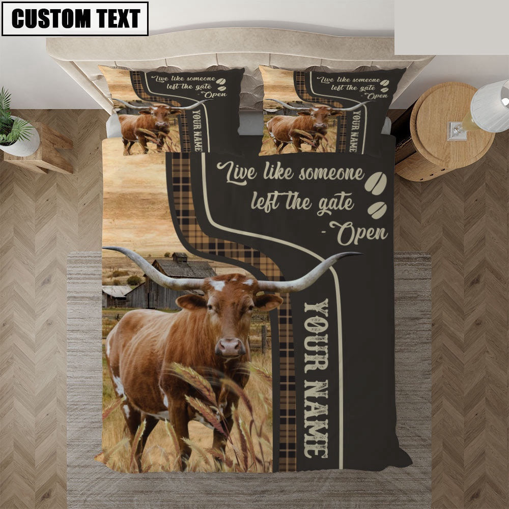 Texas Longhorn Like Someone Left The Gate Open Customized Bedding Set Cute Couple Gifts