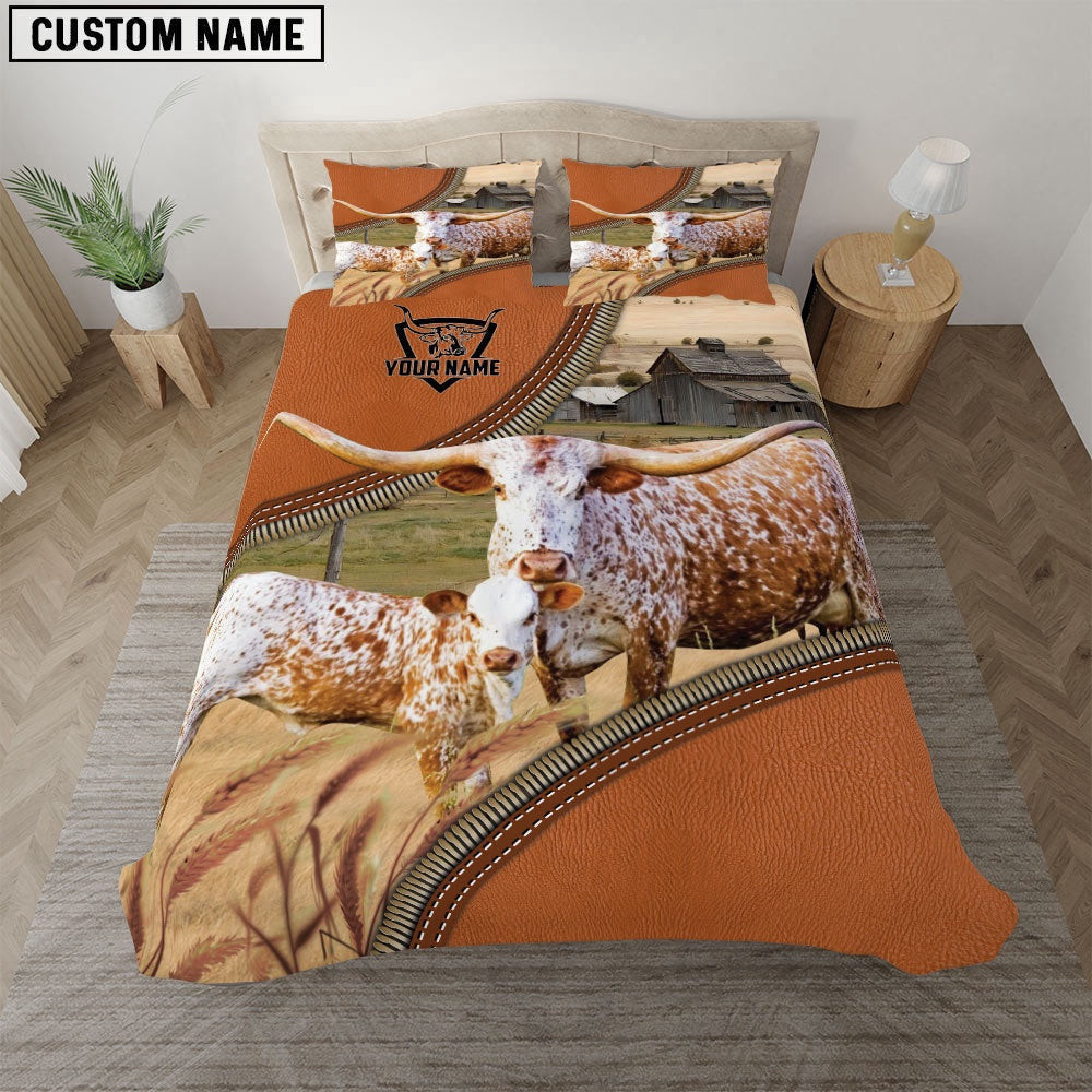 Texas Longhorn On The Farm Customized Name 3D Bedding Set Xmas Bedding Set Cute Couple Gifts