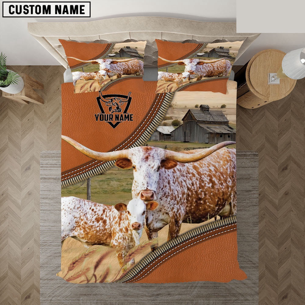 Texas Longhorn On The Farm Customized Name 3D Bedding Set Xmas Bedding Set Cute Couple Gifts