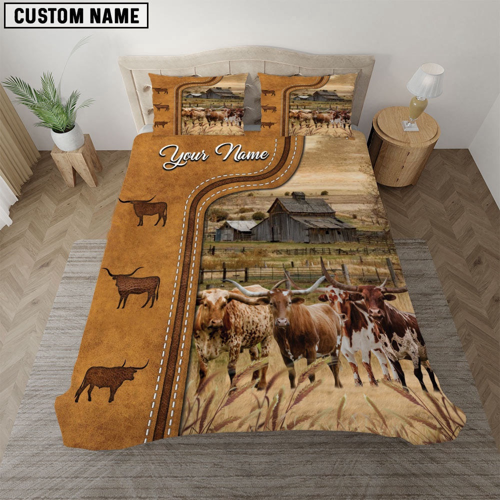 Texas Longhorn On The Farm Personalized Bedding Set Xmas Bedding Set Cute Couple Gifts