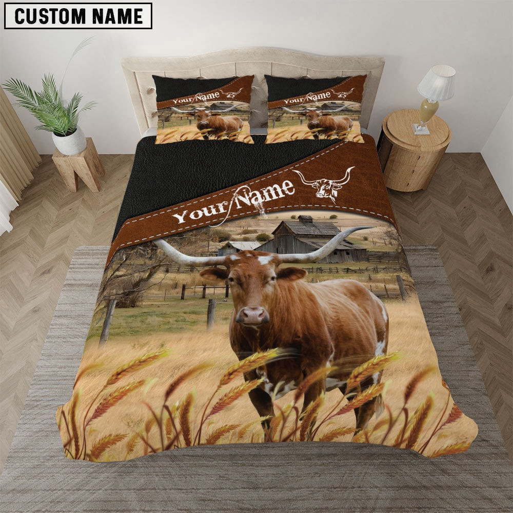 Texas Longhorn On The Field Customized Bedding Set Xmas Bedding Set Cute Couple Gifts