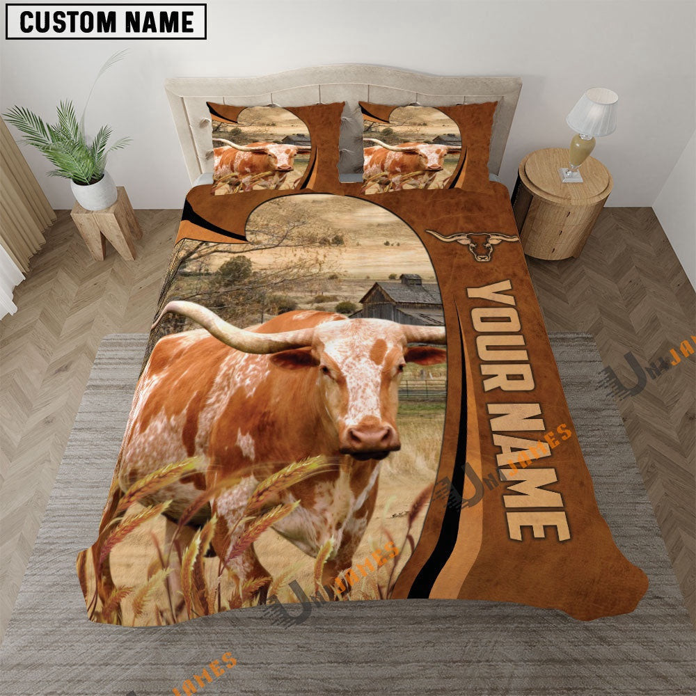 Texas Longhorn Premium Brown Pattern Bedding Set Xmas Bedding Set Cute Couple Gifts