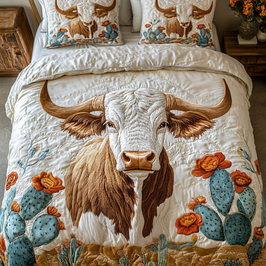 Texas Longhorn Quilt Bedding Set Queen Size Comforter Set Holiday  Gift for Mom