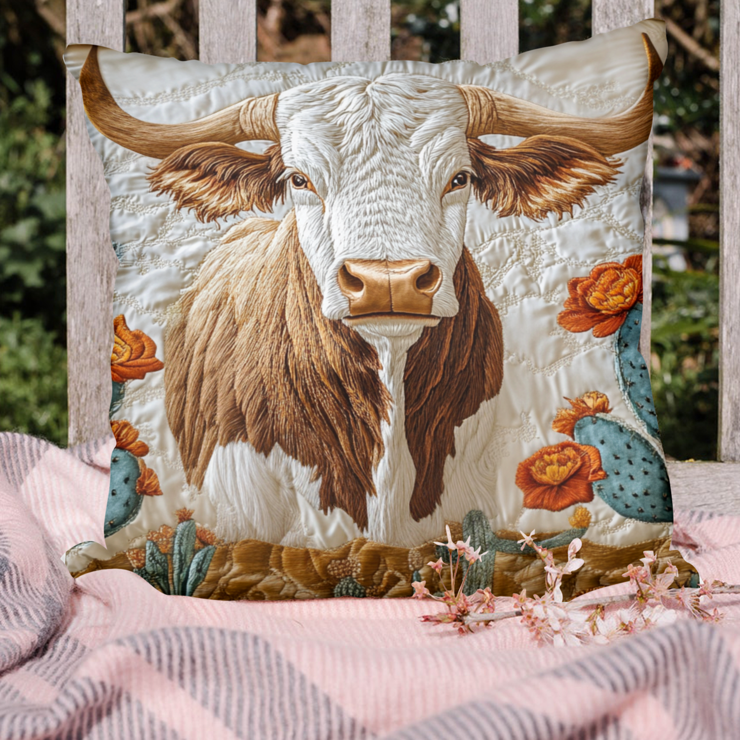 Texas Longhorn Quilted Pillow Case Throw Pillow Cases Texas Gift Ideas