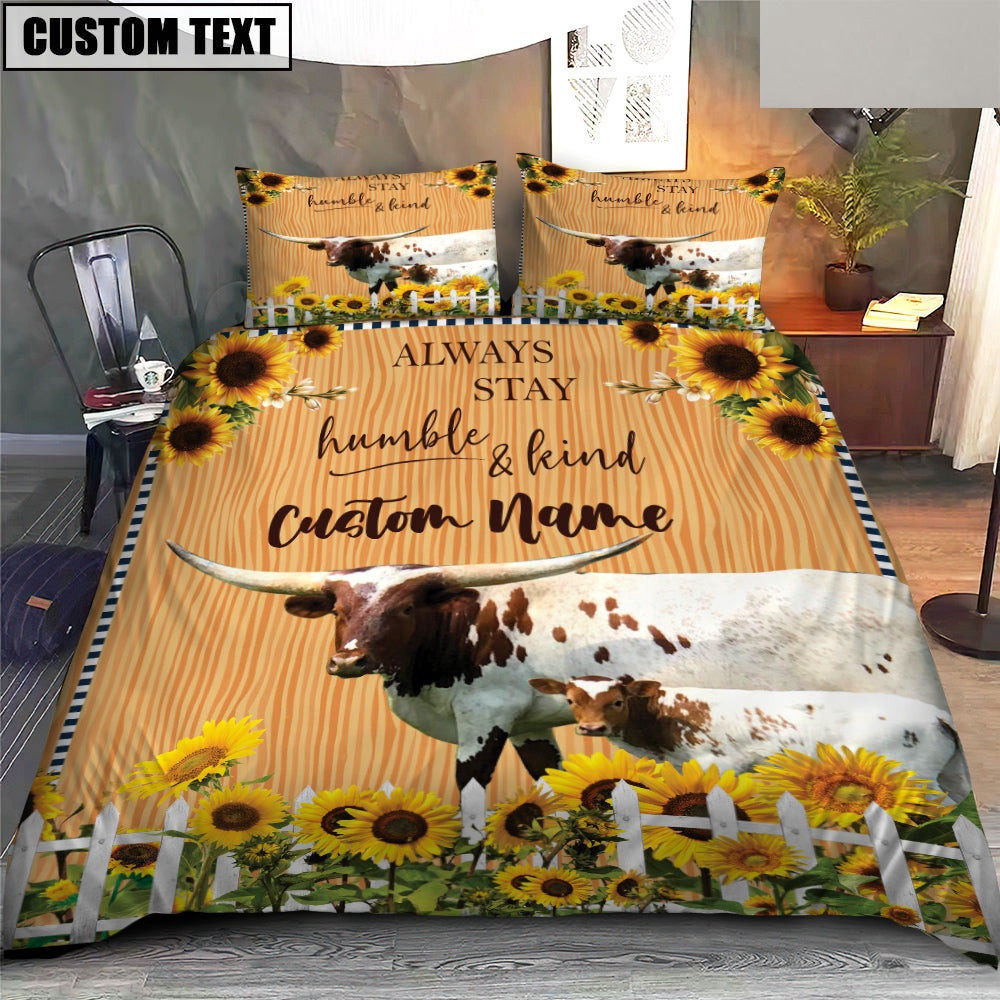 Texas Longhorn Stay Humble And Kind Custom Name Bedding Set Cute Couple Gifts
