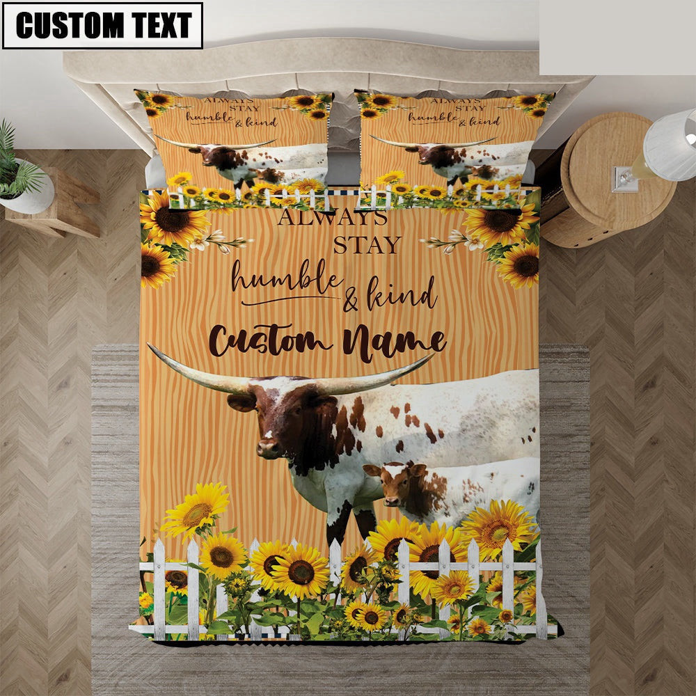 Texas Longhorn Stay Humble And Kind Custom Name Bedding Set Cute Couple Gifts