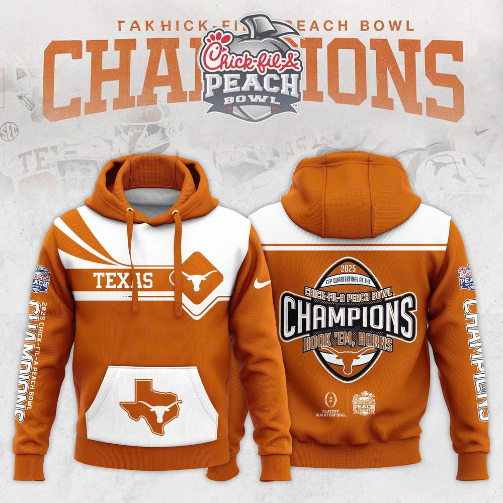 Texas Longhorns 2025 Chick-fil-A Peach Bowl Champions Hoodie Football Fan Gift Ideas