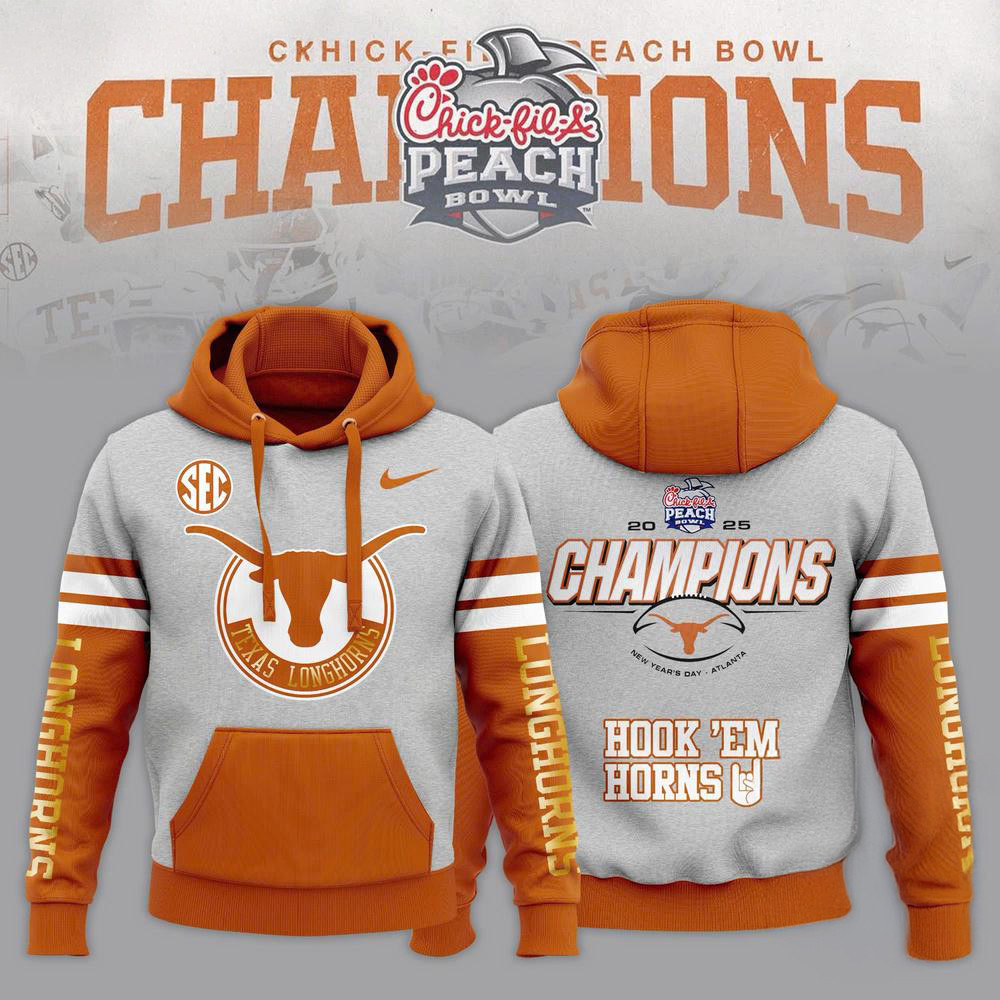 Texas Longhorns 2025 Chick-fil-A Peach Bowl Champions Hoodie Gifts For Football Fan