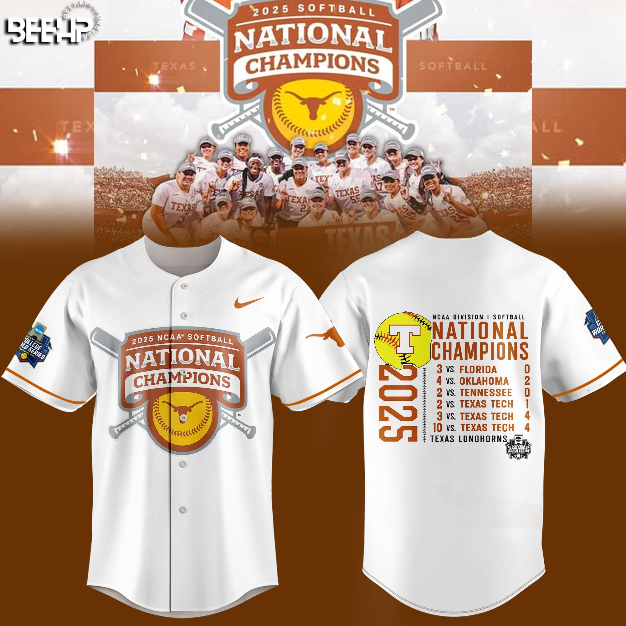Texas Longhorns 2025 Women's Softball National Champions Hook 'Em Jersey Her Gifts