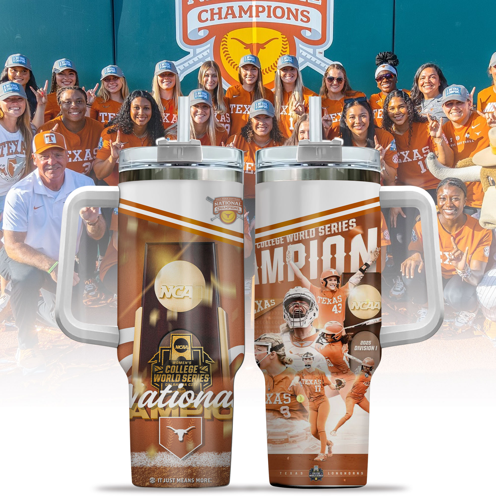 Texas Longhorns Merch 2025 Ncaa Softball Womens College World Series Champions Stanley Tumbler Cool Gift For Team Spirit