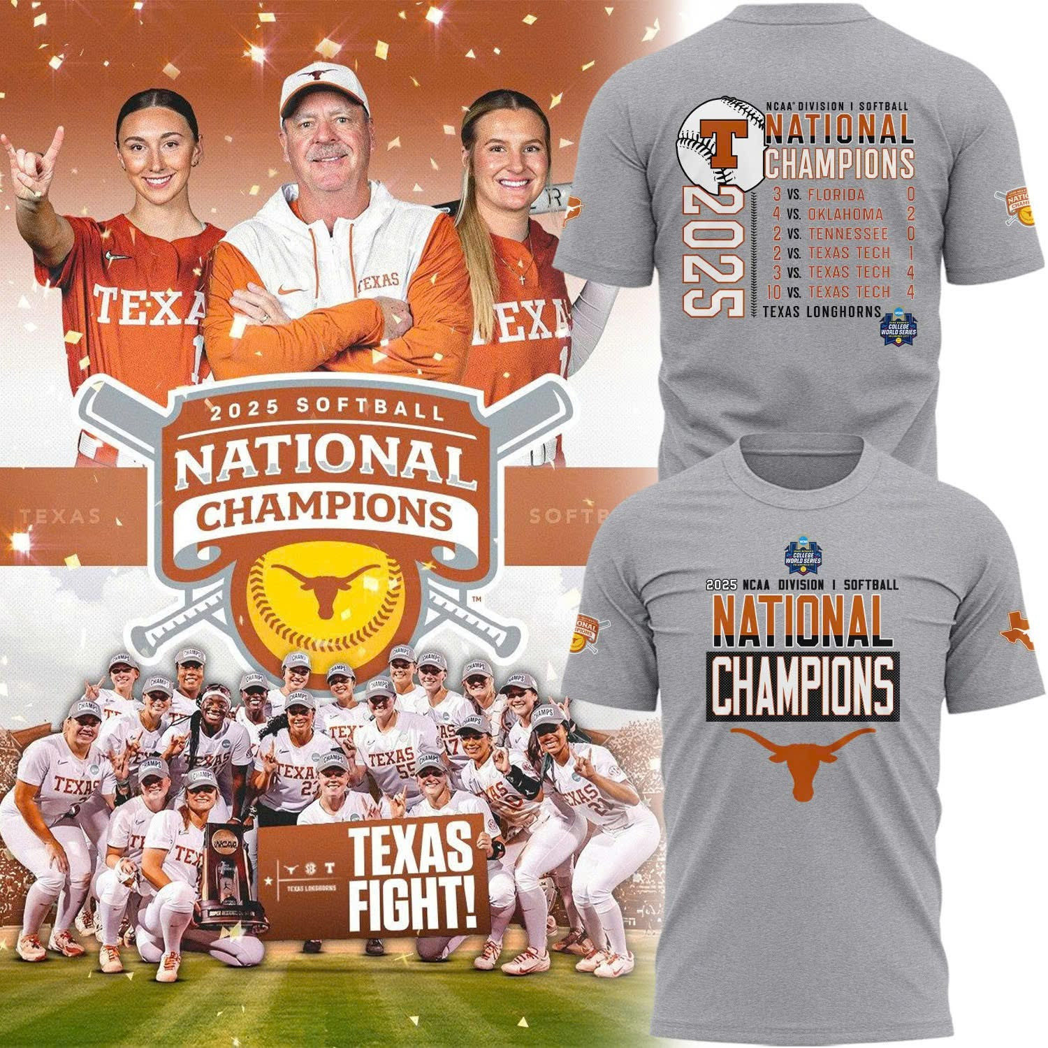 Texas Longhorns Softball NCAA National Champions 2025 T-Shirt Fan Merch Clothing Gifts