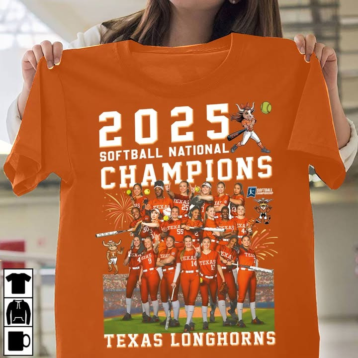 Texas Longhorns Softball NCAA National Champions 2025 T-Shirt Orange Merch Best Fan Gifts