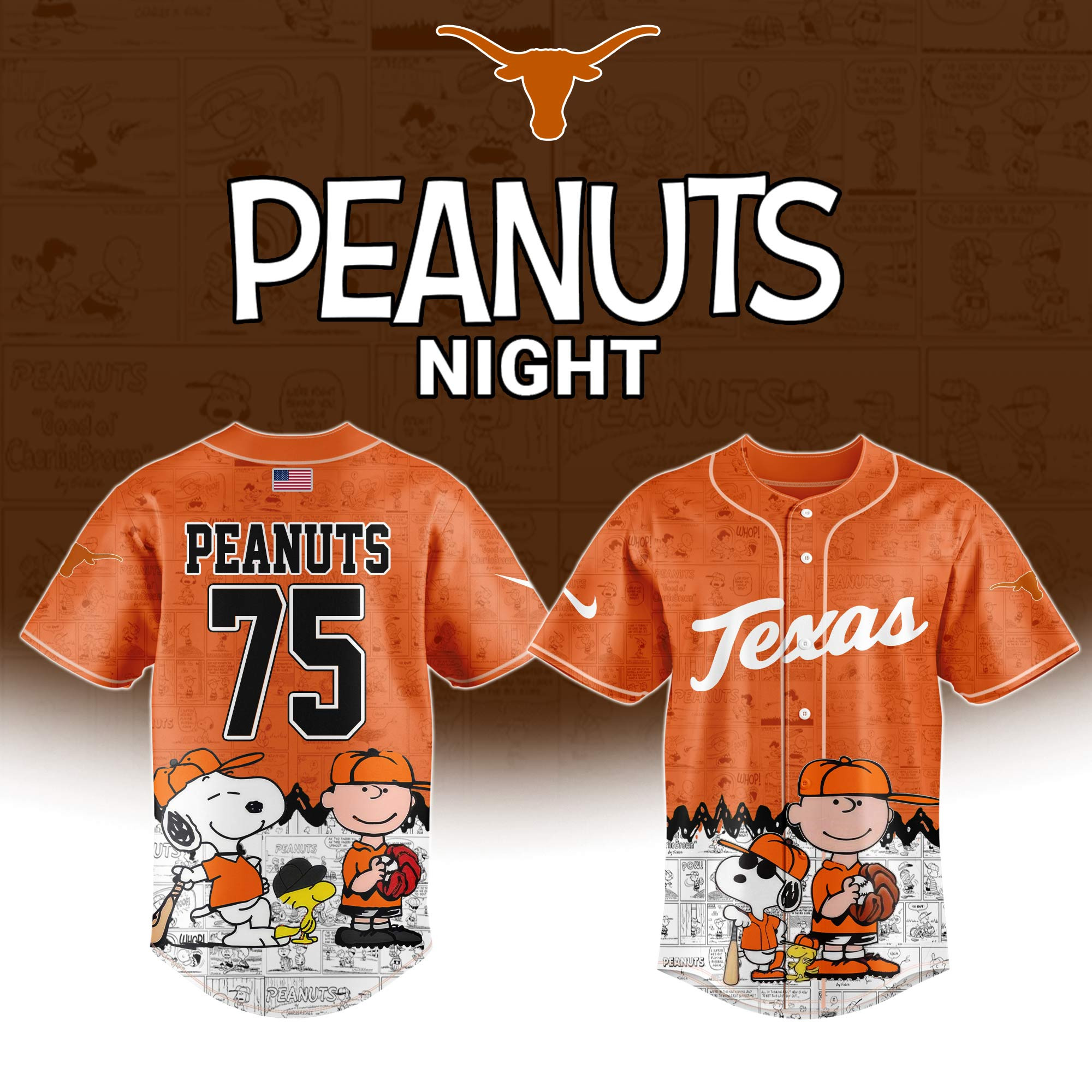 Texas Longhorns x Peanuts Night Jersey 75Th Anniversary Of Peanuts Snoopy Lover Gifts