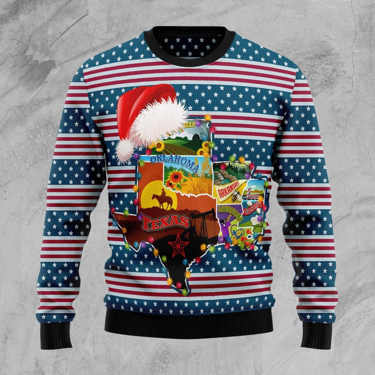 Texas Map And Santa's Hat Ugly Christmas Sweater  State Pride Clothes Gift For Texans