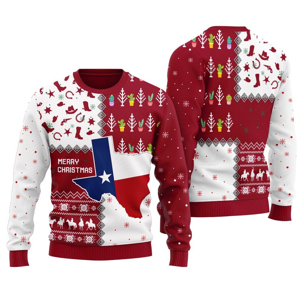 Texas Maps Merry Christmas Mens Ugly Christmas Sweater Warm and Comfy Sweater for Winter Days