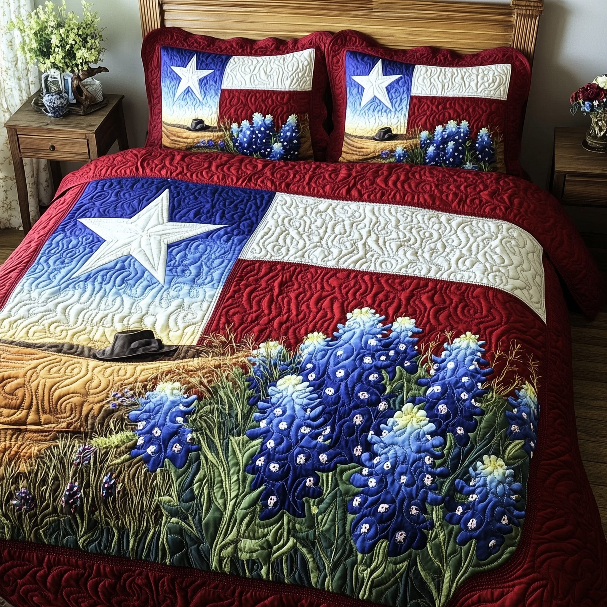 Texas Pride Quilted Bedding Set Duvet Cover Bedspread Texas Gifts For Her
