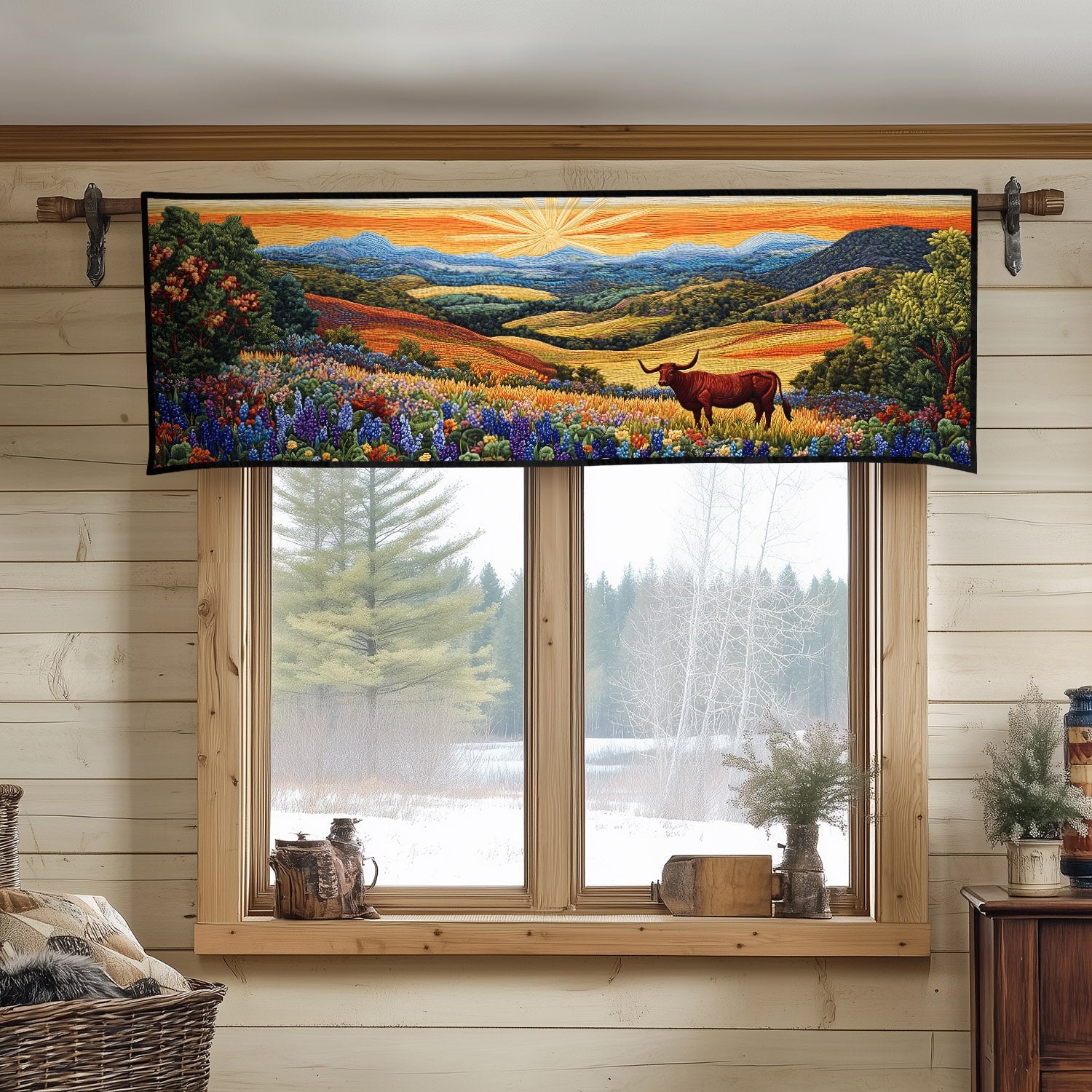 Texas Pride Quilted Valance Dining Room Table Decorated For Christmas Sunflower Gift Items