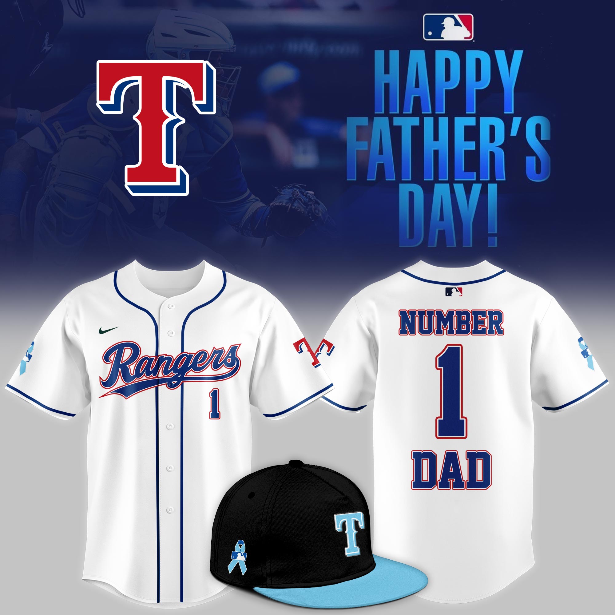 Texas Rangers 2025 Fathers Day Number 1 Dad Jersey Gift For Baseball Lover