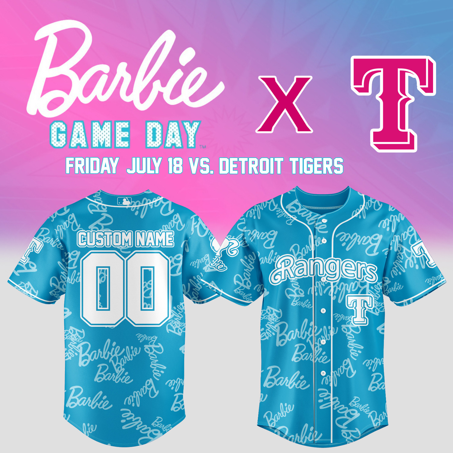 Texas Rangers Barbie Teal Jersey 2025 Custom Name Number Gift For Baseball Fans