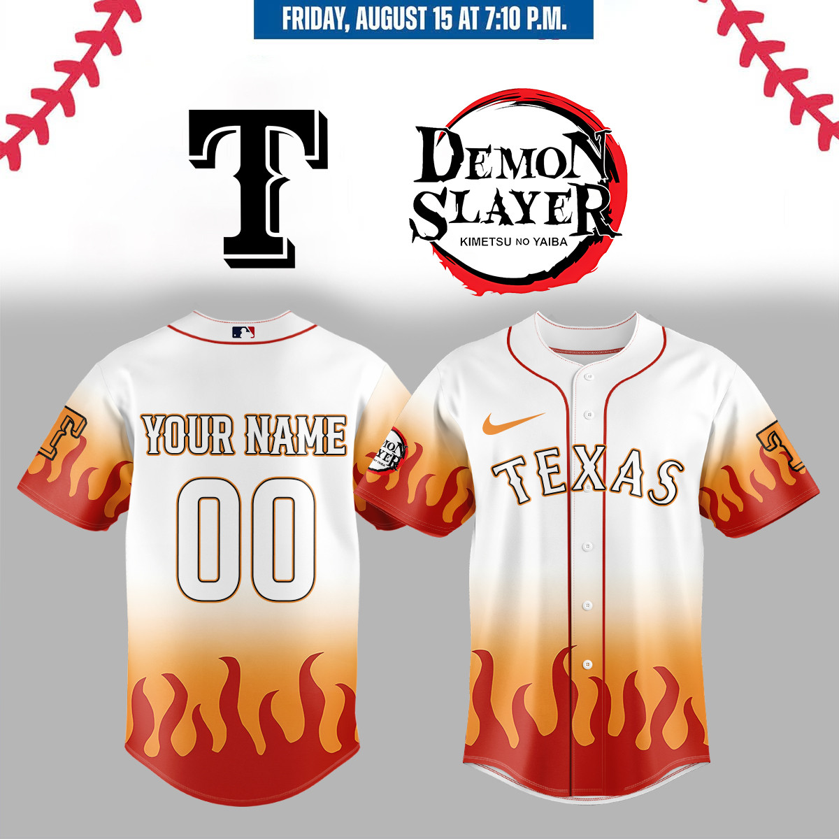 Texas Rangers Demon Slayer Jersey 2025 Custom Name Number Baseball Enthusiast Gifts