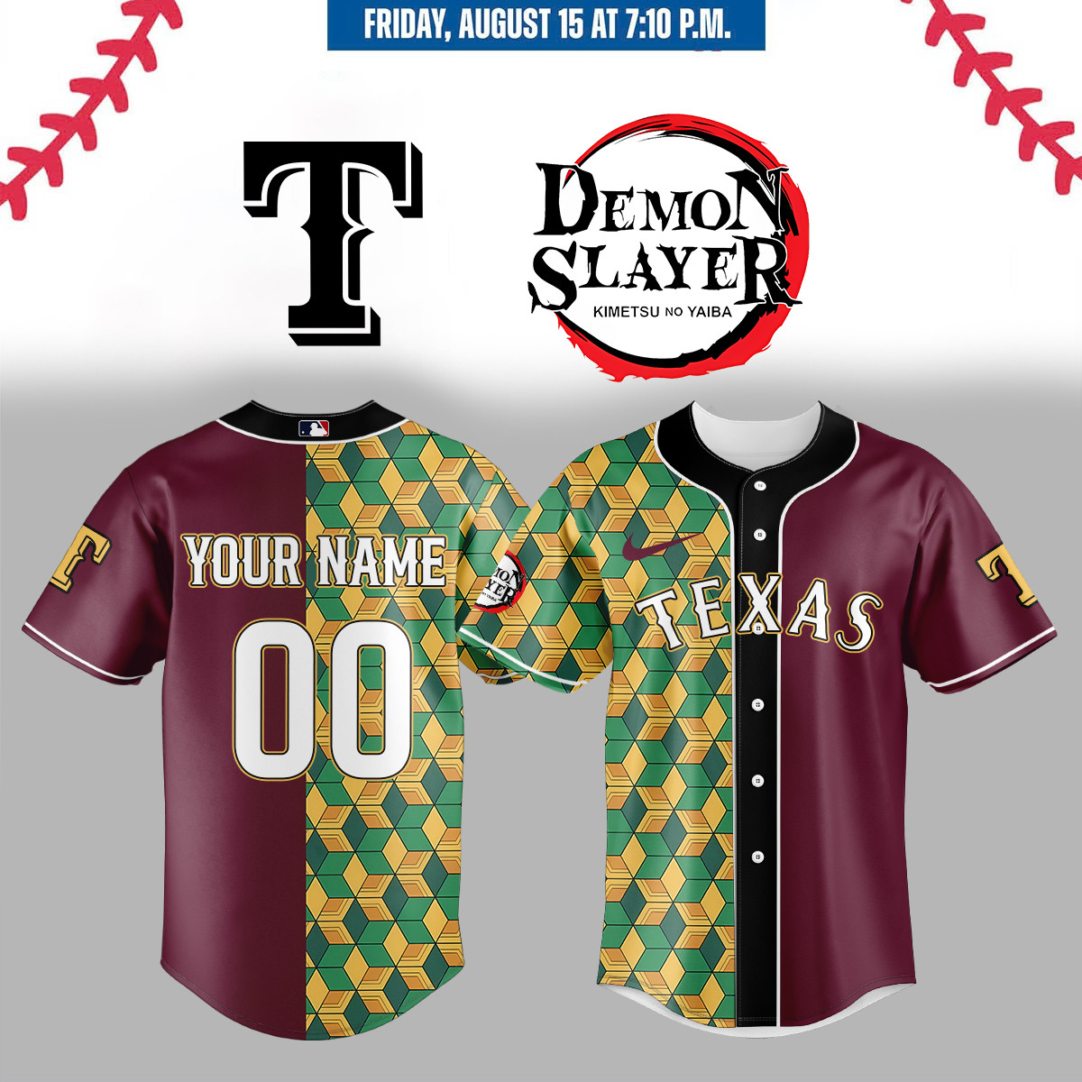 Texas Rangers Demon Slayer Jersey 2025 Custom Name Number Best Gifts For Baseball Lovers