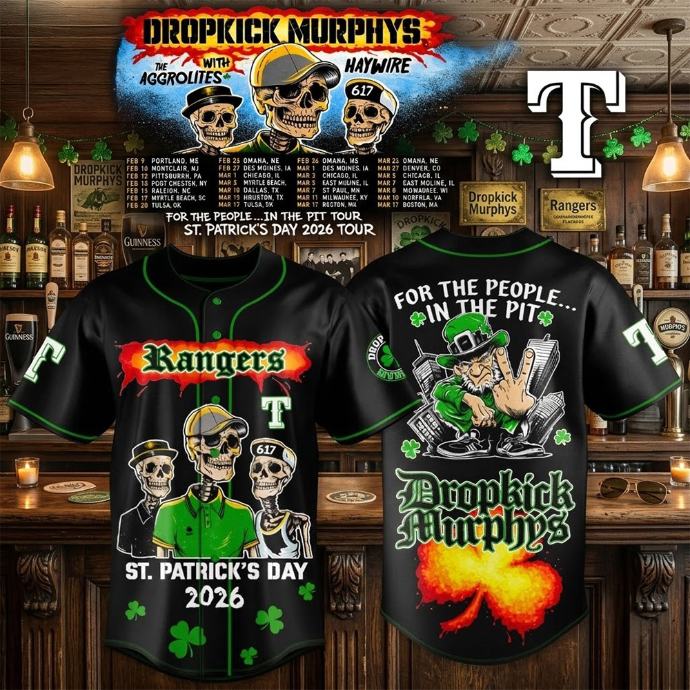 Texas Rangers Dropkick Murphys St Patricks Day 2026 Tour Baseball Jersey St Patrick's Day Merch