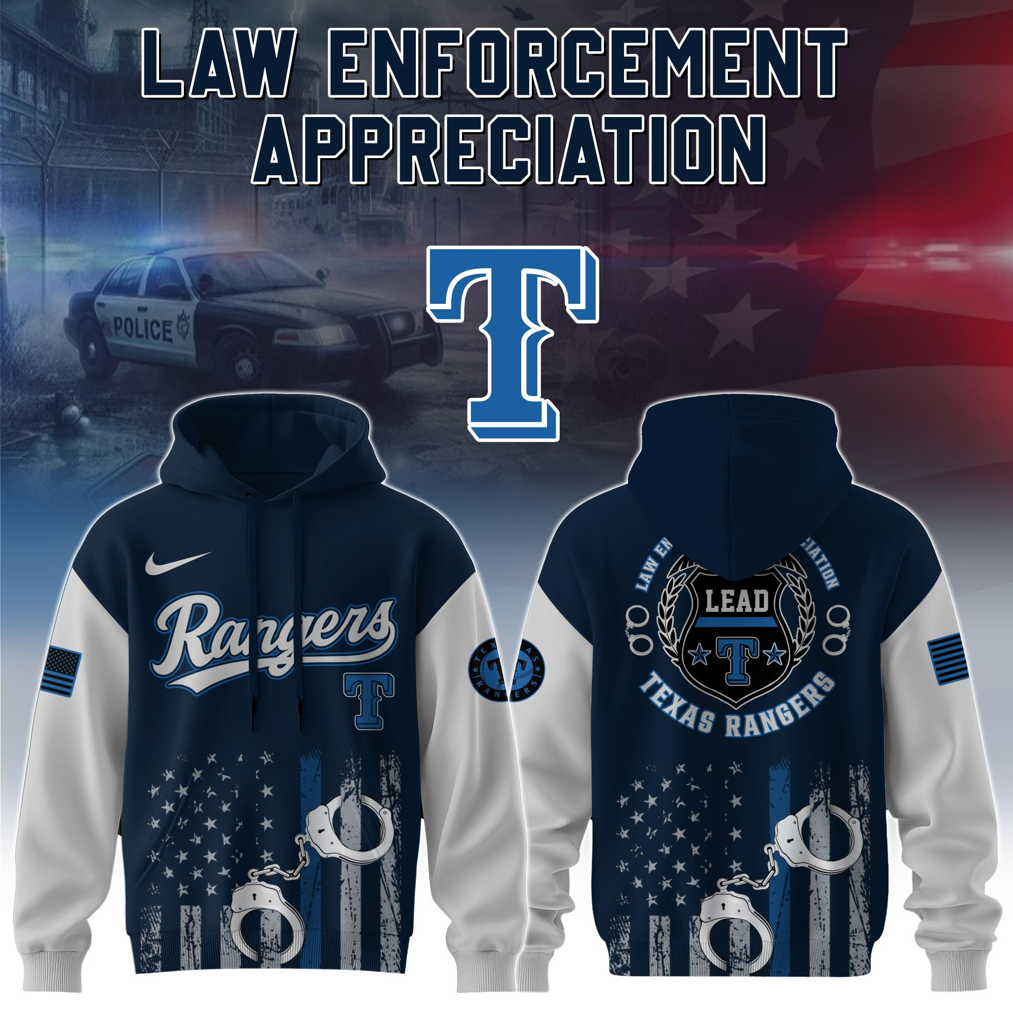 Texas Rangers MLB Law Enforcement Appreciation Day Hoodie Thin Blue Line Apparel Gifts