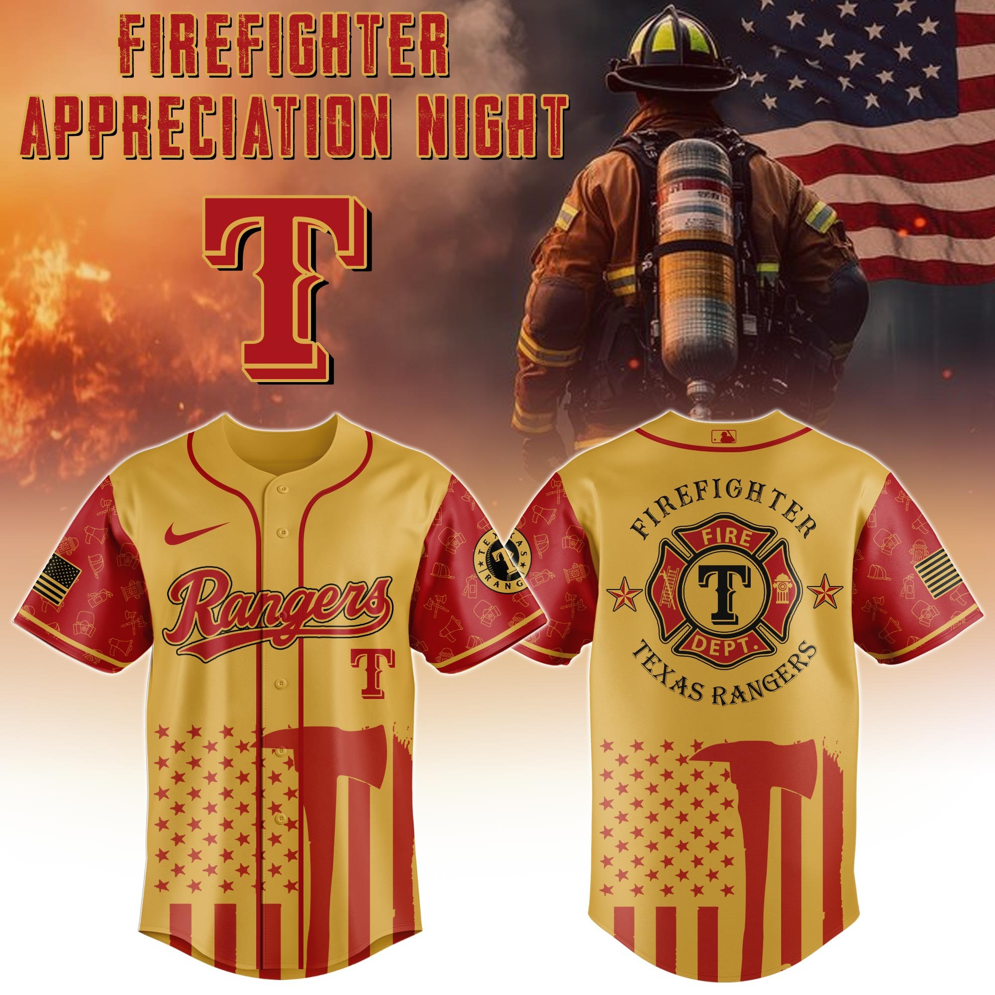 Texas Rangers MLB x Firefighter Appreciation Night Jersey 2025 Baseball Lover Gift Ideas